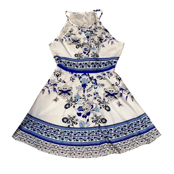 New Gliget Back Tie Blue & White Floral Halter Dress Women's Large (8/10) - Picture 3 of 7